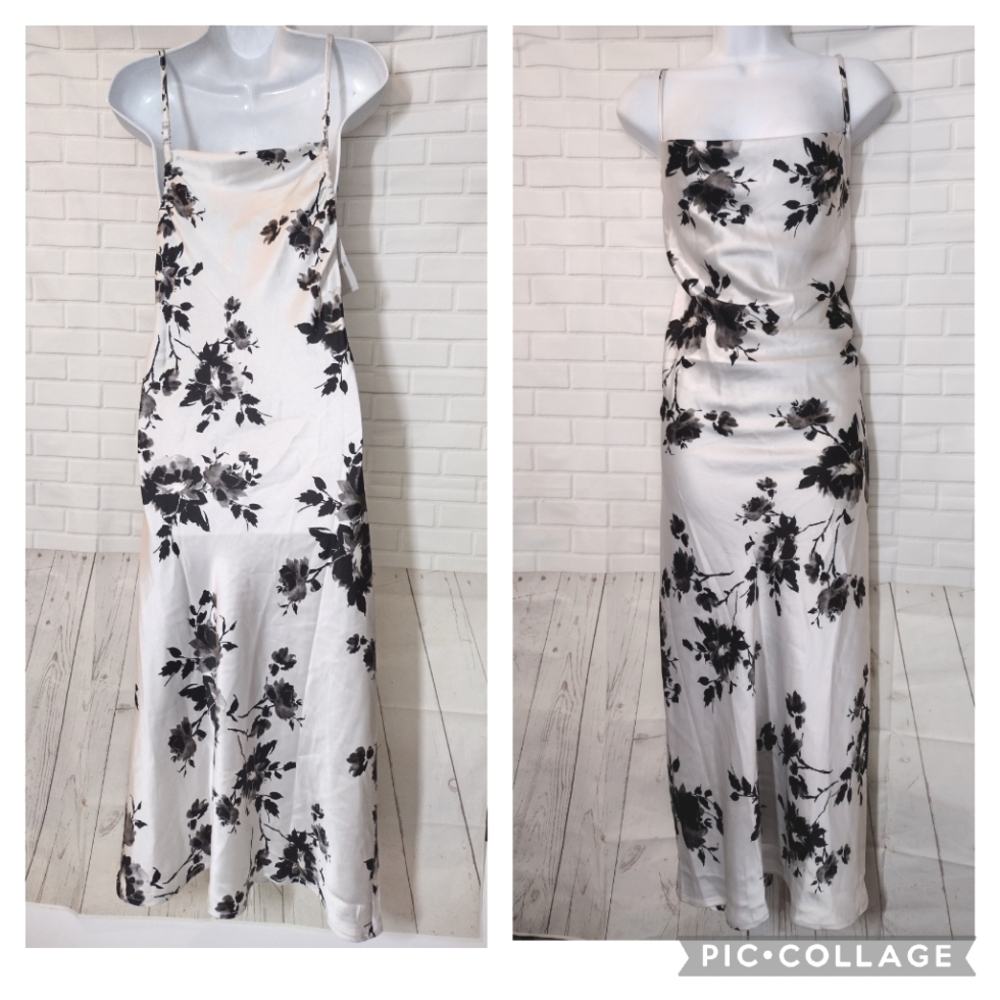 White and Black Floral Long Maxi Dress